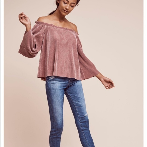 Anthropologie Tops - Anthropologie Pink Vacances Off Shoulder Pleat Top